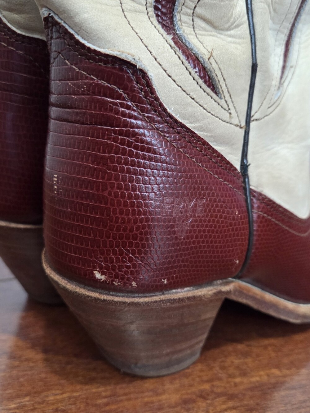 VTG Frye Boots Womens Two-Tone Red Lizard Leather Heeled Inlay Western Size 5.5 - Picture 7 of 13